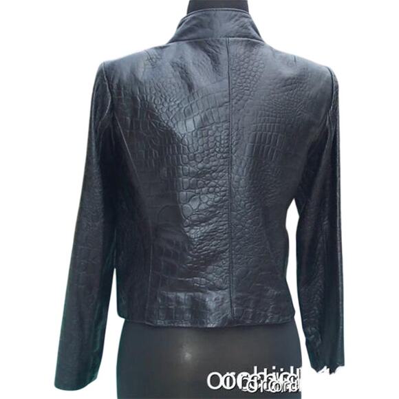 Cache Croc Textured Leather Lined Jacket Coat Top New Front Button NWT $348 - Picture 8 of 13